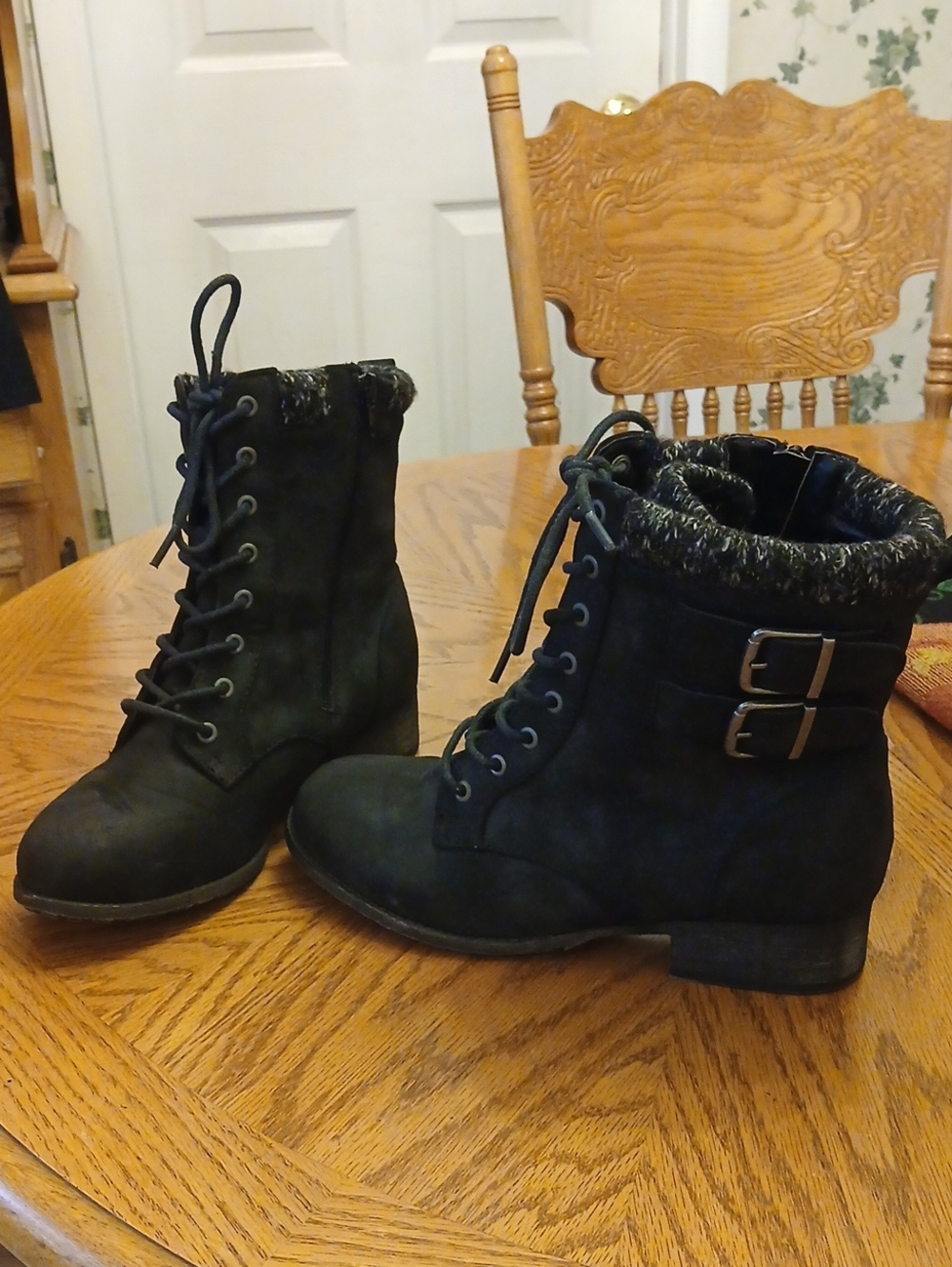 Jellypop Black Lace-Up Ankle Boots with Buckle Accents